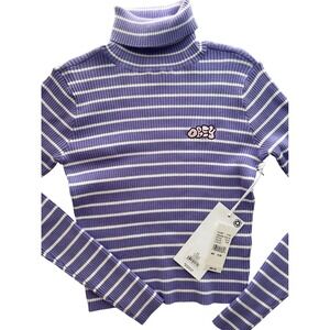 NWT OBEY Elise Sweater Purple White Stripe Roll Neck Knit Top Size M Skater